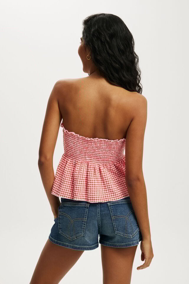 Cotton On Billie Shirred Tube Top Nectarine Gingham