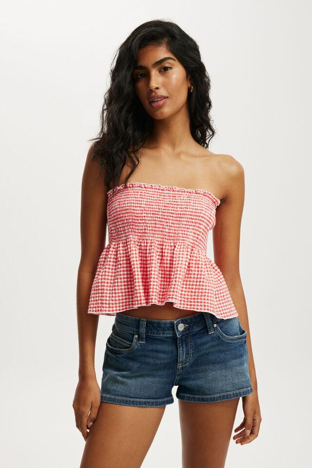 cotton on Billie Shirred Tube Top nectarine gingham