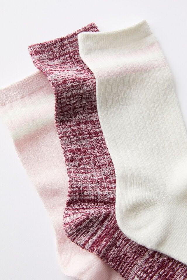 Cotton On Body Crew Socks 3Pk Deep Red/cherry Dream