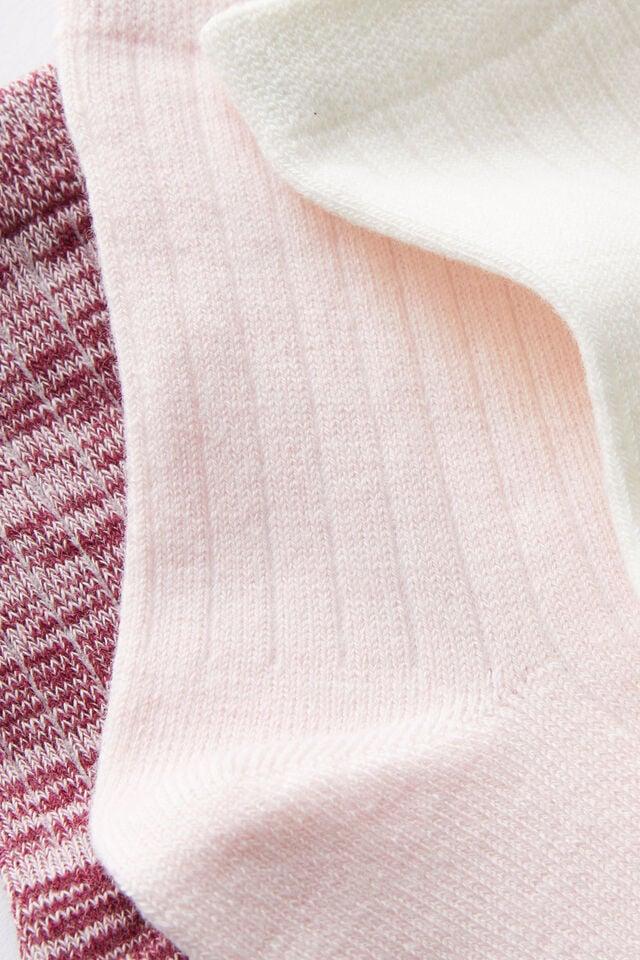 Cotton On Body Mid Crew Socks 3Pk Deep Red/cherry Dream