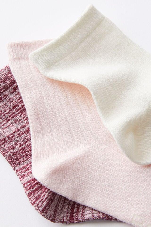 Cotton On Body Mid Crew Socks 3Pk Deep Red/cherry Dream