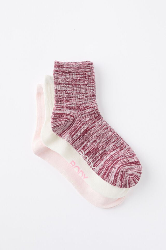 cotton on Body Mid Crew Socks 3Pk deep red/cherry dream