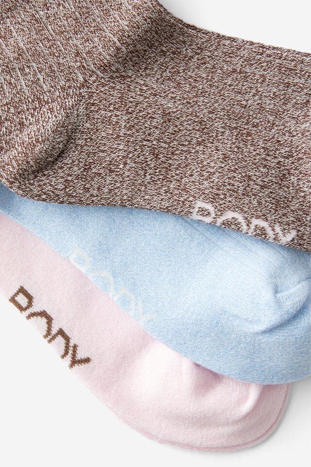 Cotton On Body Mid Crew Socks 3Pk French Roast Marle Multi