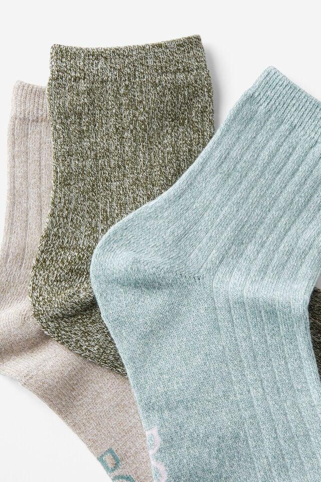 Cotton On Body Mid Crew Socks 3Pk Iceberg Green Multi