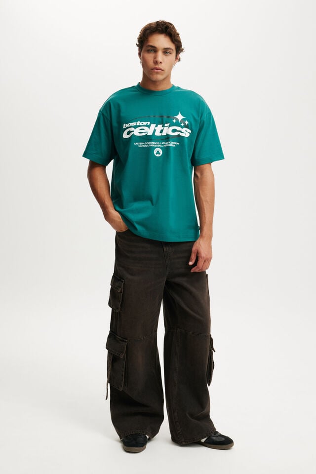 Cotton On Boston Celtics Box Fit T-Shirt Lcn Nba Deep Sea Teal/ Boston Celtics Tonal S