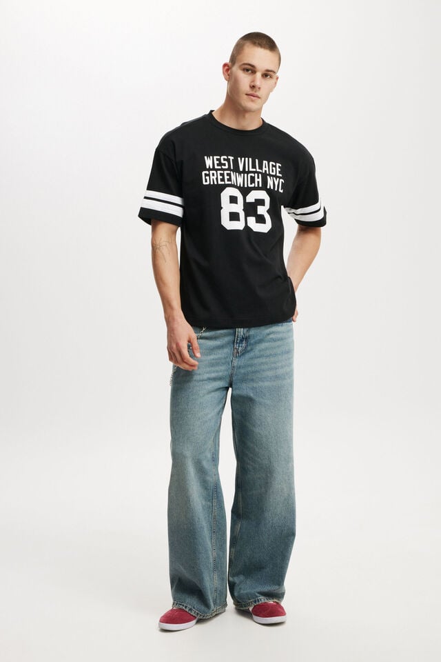 Cotton On Box Fit College T-Shirt Black/greenwich Nyc