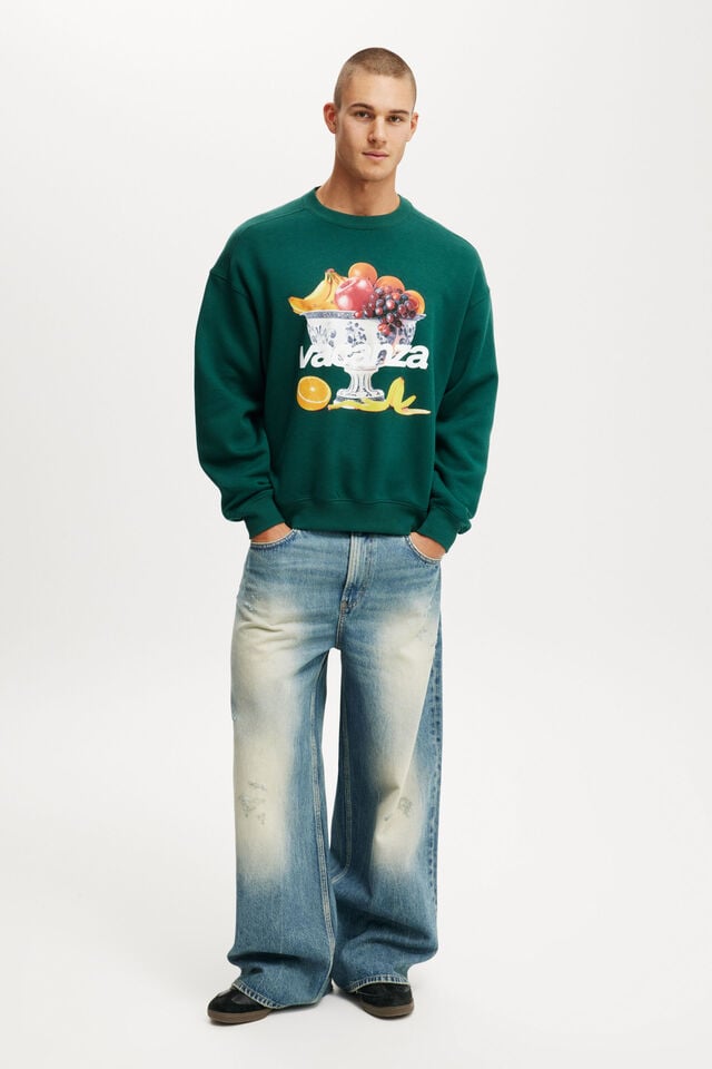 Cotton On Box Fit Graphic Crew Sweater Evergreen / Prodizione Locale