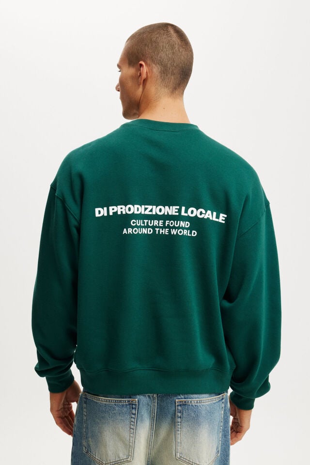 Cotton On Box Fit Graphic Crew Sweater Evergreen / Prodizione Locale