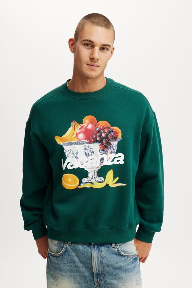 cotton on Box Fit Graphic Crew Sweater evergreen / prodizione locale