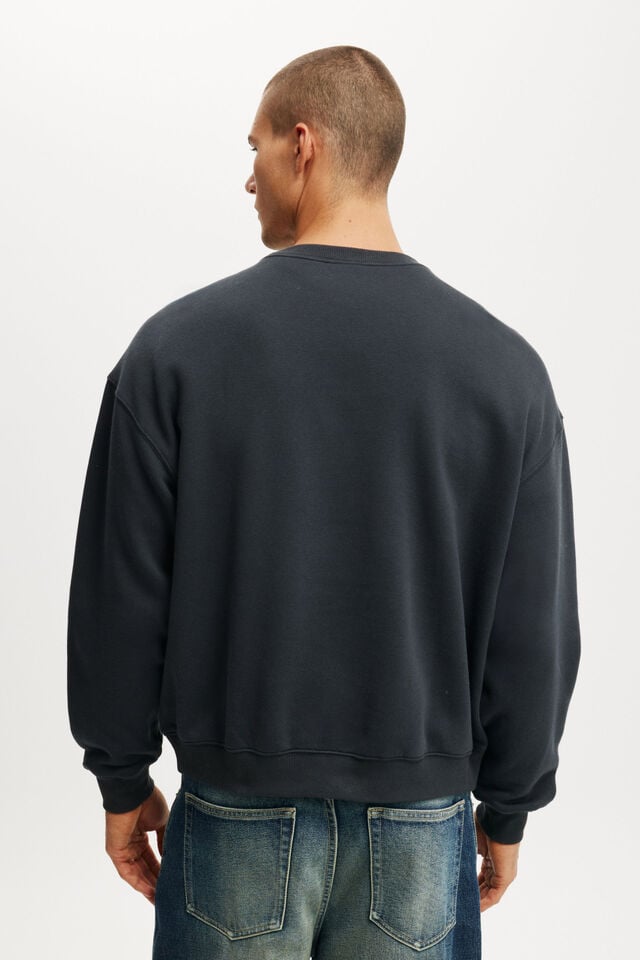 Cotton On Box Fit Graphic Crew Sweater Washed Black / Midnight Mercato