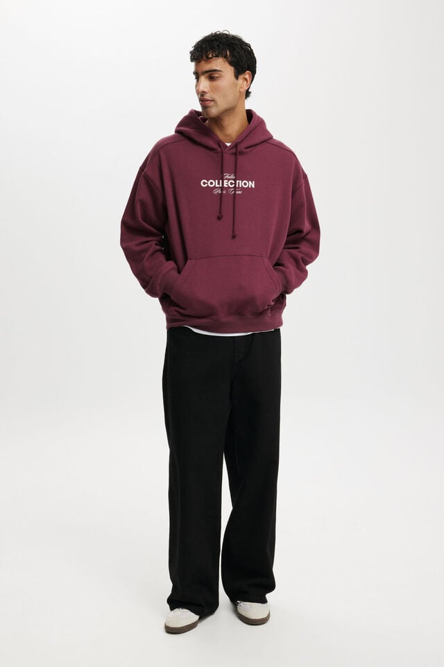Cotton On Box Fit Graphic Hoodie Burgundy / Fallen Collection