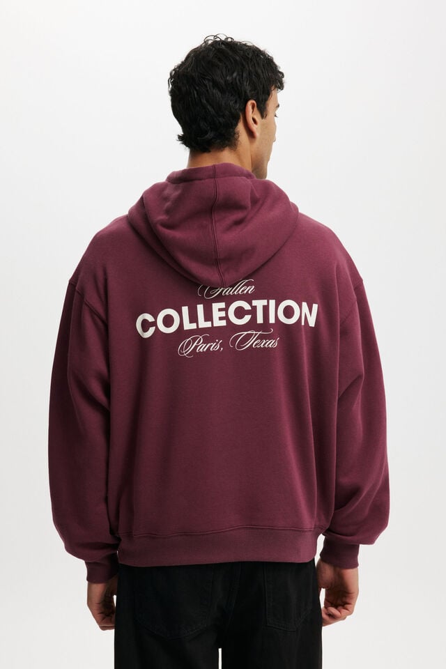 Cotton On Box Fit Graphic Hoodie Burgundy / Fallen Collection