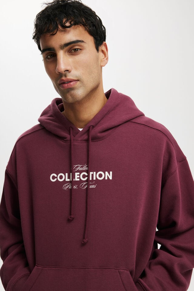 Cotton On Box Fit Graphic Hoodie Burgundy / Fallen Collection