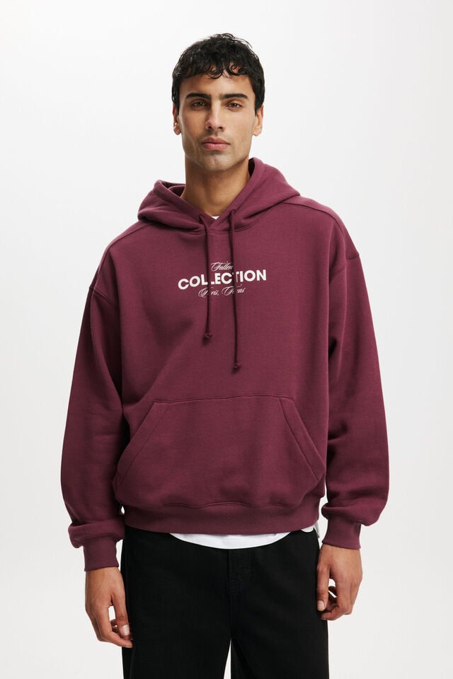 cotton on Box Fit Graphic Hoodie burgundy / fallen collection