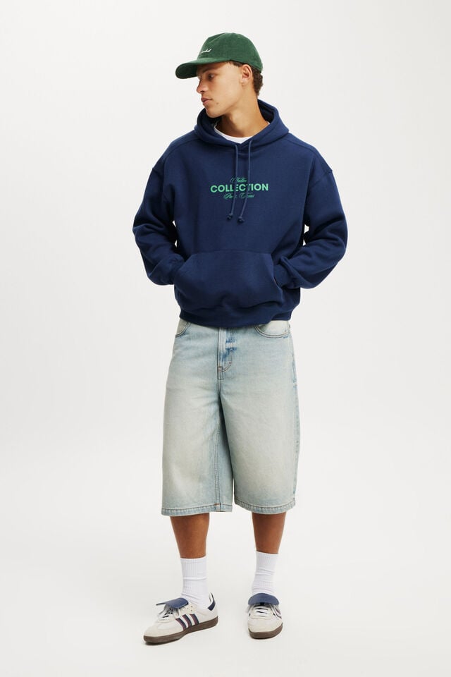 Cotton On Box Fit Graphic Hoodie Indigo/fallen Collective