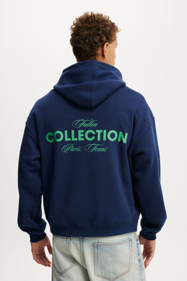 Cotton On Box Fit Graphic Hoodie Indigo/fallen Collective