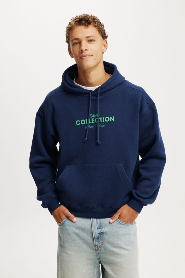 cotton on Box Fit Graphic Hoodie indigo/fallen collective