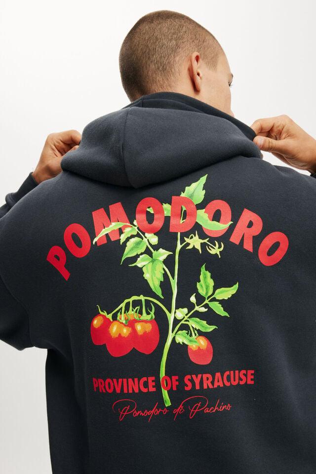 Cotton On Box Fit Graphic Hoodie Washed Black / Pomodoro