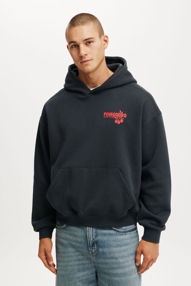 cotton on Box Fit Graphic Hoodie washed black / pomodoro