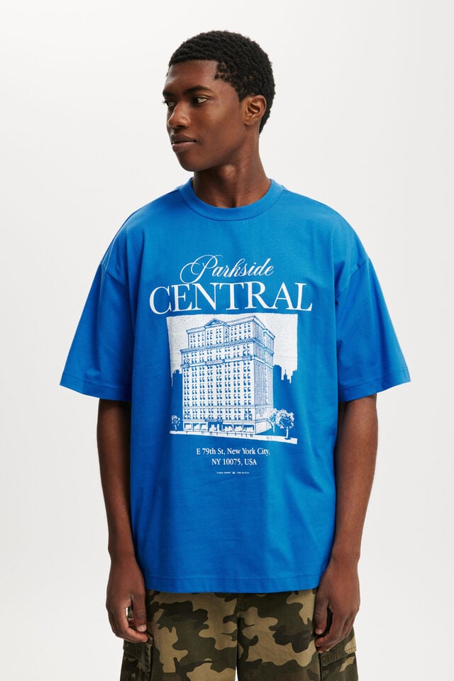 cotton on Box Fit Graphic T-Shirt electric blue/parkside central