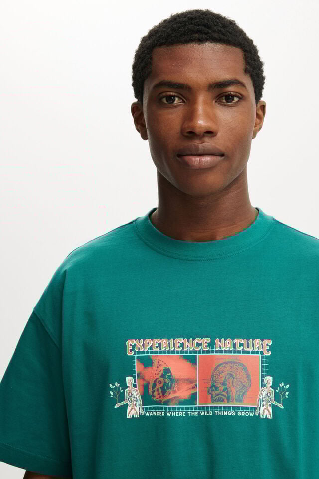 Cotton On Box Fit Graphic T-Shirt Emerald/experience Nature