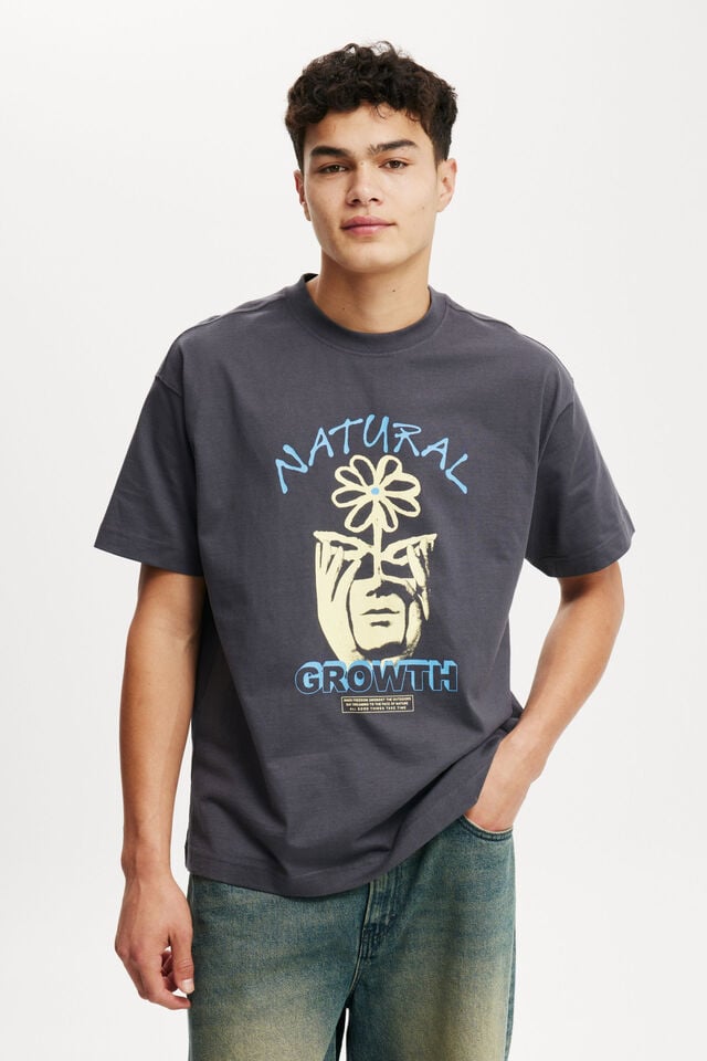 cotton on Box Fit Graphic T-Shirt late night blue/natural growth