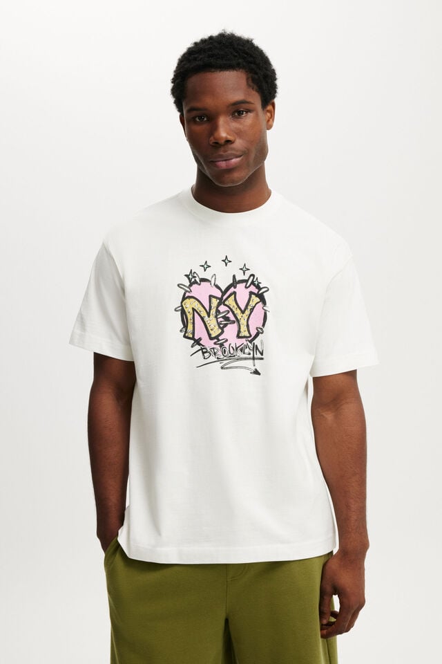 cotton on Box Fit Graphic T-Shirt vintage white/ny cupid love