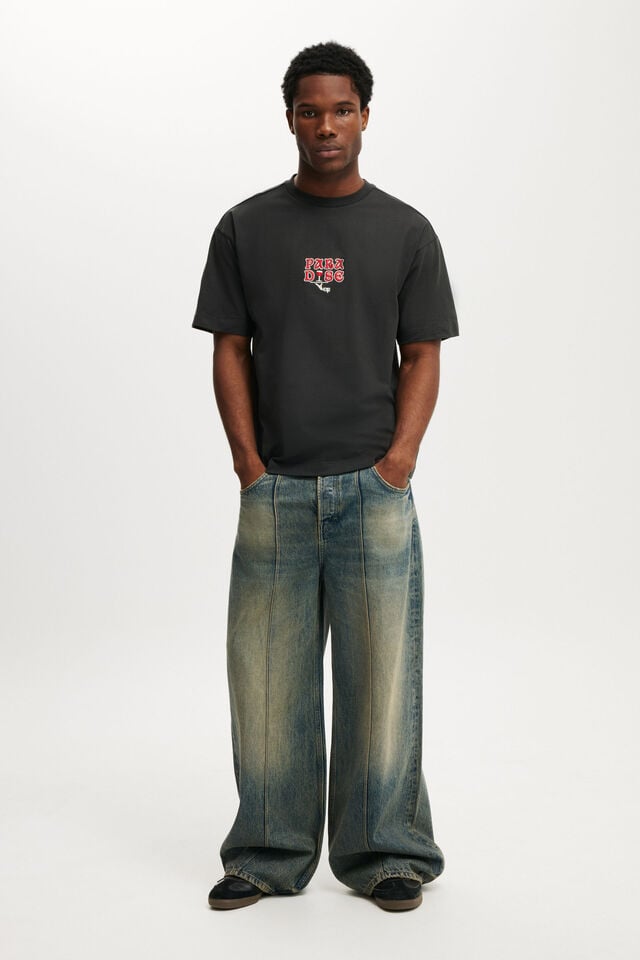 Cotton On Box Fit Graphic T-Shirt Washed Black/paradise