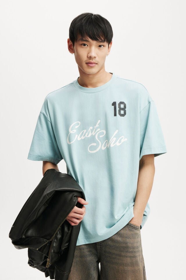 Cotton On Box Fit Graphic T-Shirt Young Blue/east London