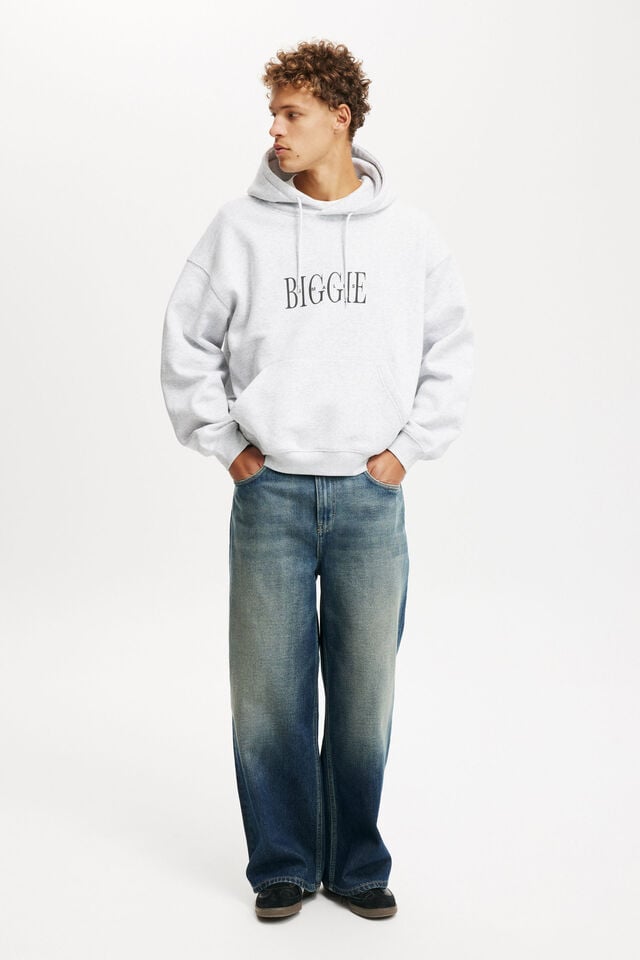 Cotton On Box Fit Music Hoodie Lcn Mt Grey Marle/biggie - Biggie Smalls