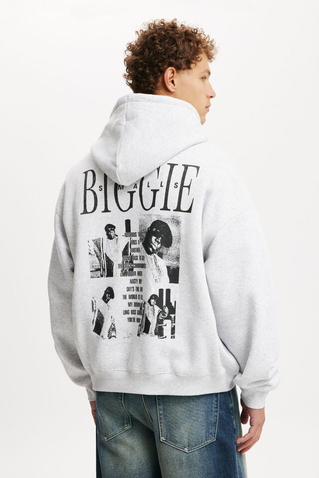 Cotton On Box Fit Music Hoodie Lcn Mt Grey Marle/biggie - Biggie Smalls