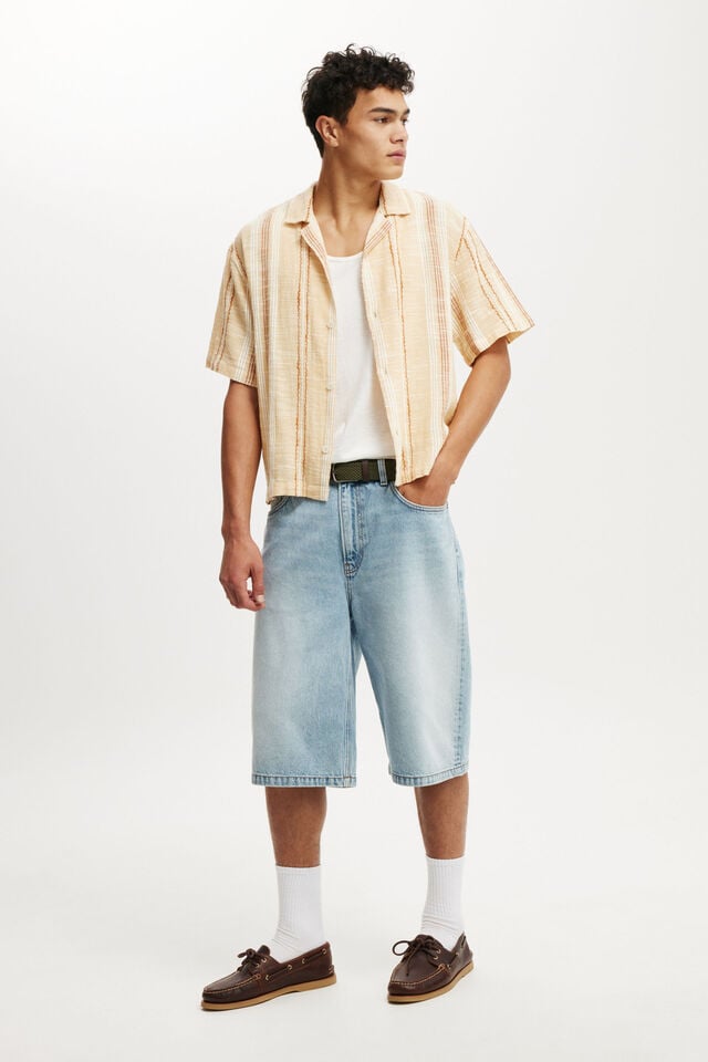 Cotton On Box Fit Short Sleeve Shirt Apricot Stripe