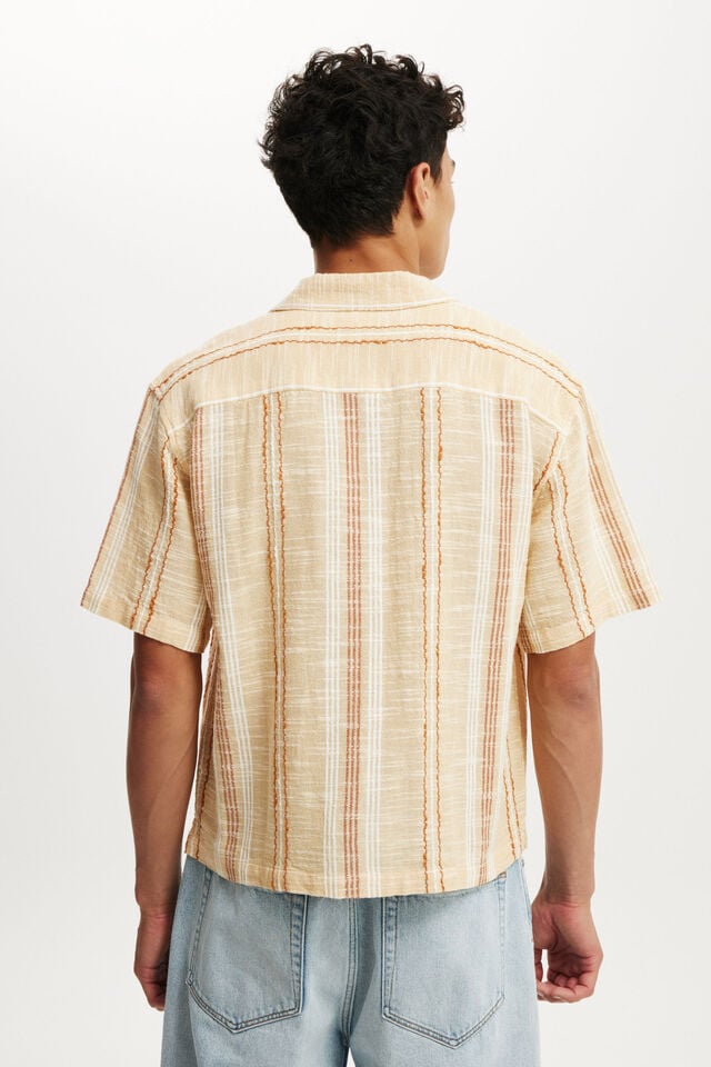 Cotton On Box Fit Short Sleeve Shirt Apricot Stripe
