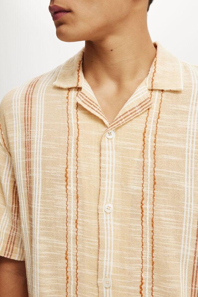 Cotton On Box Fit Short Sleeve Shirt Apricot Stripe