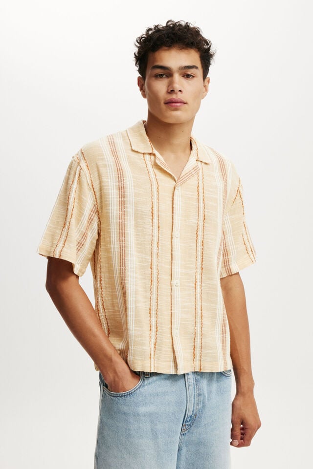 cotton on Box Fit Short Sleeve Shirt apricot stripe