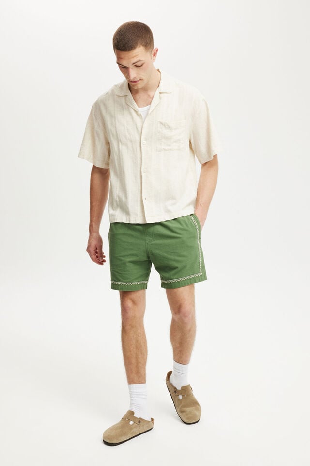 Cotton On Box Fit Short Sleeve Shirt Natural Dobby Stripe