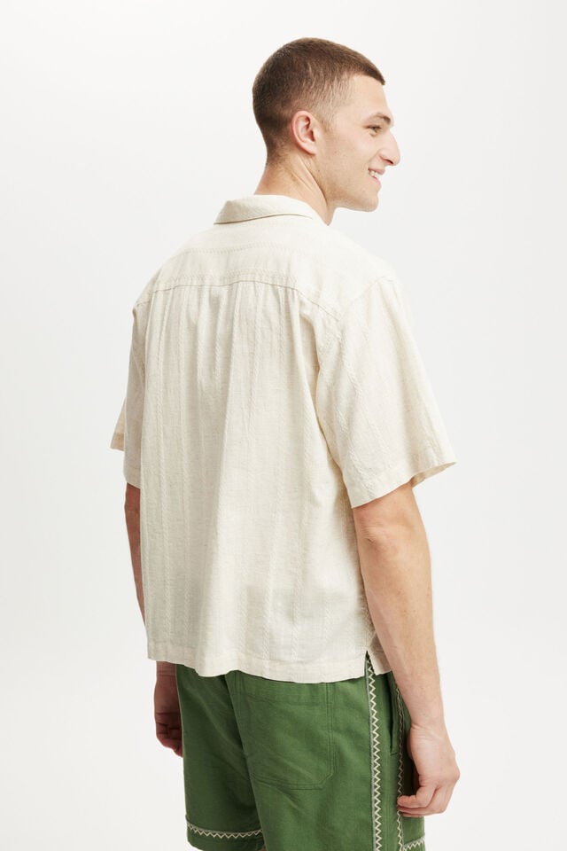 Cotton On Box Fit Short Sleeve Shirt Natural Dobby Stripe