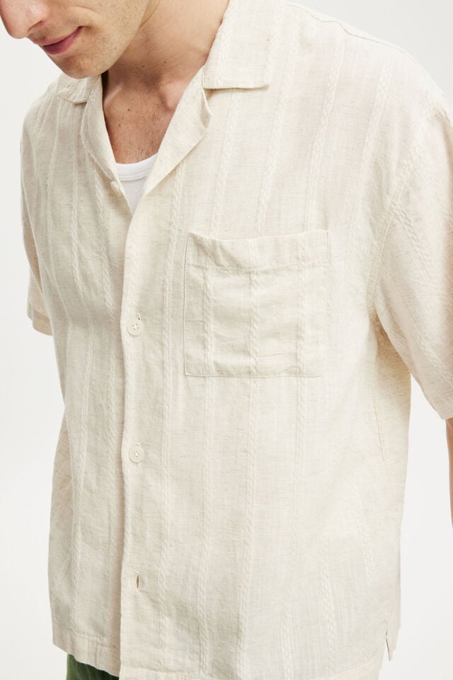 Cotton On Box Fit Short Sleeve Shirt Natural Dobby Stripe