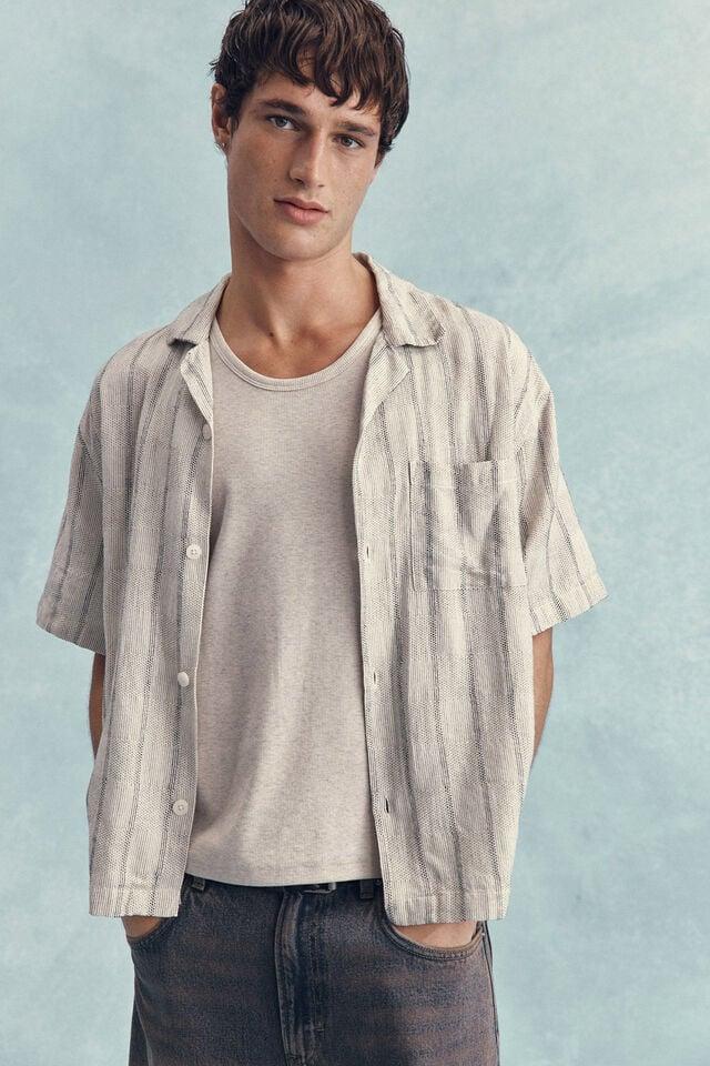 Cotton On Box Fit Short Sleeve Shirt Off White Grid Check