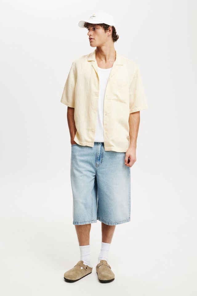 Cotton On Box Fit Short Sleeve Shirt Summer Yellow Dobby