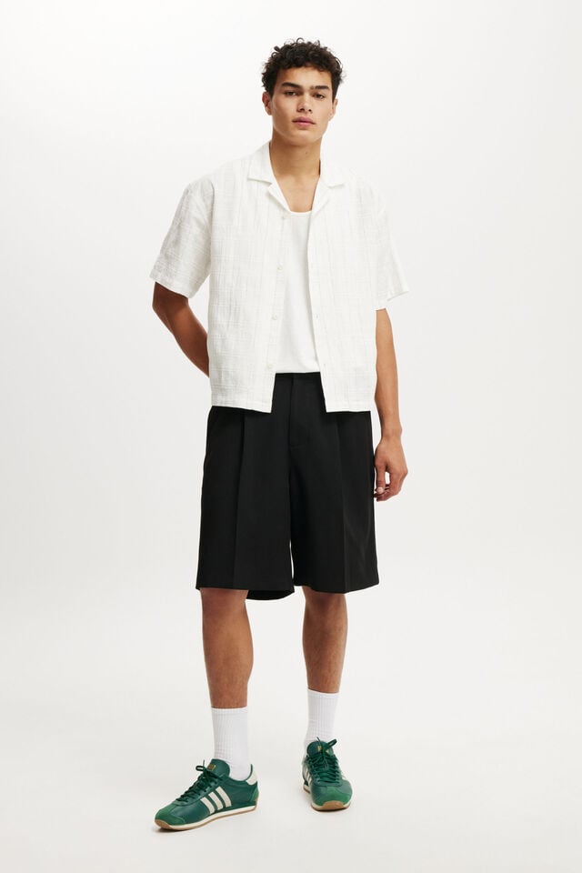 Cotton On Box Fit Short Sleeve Shirt White Dobby Check