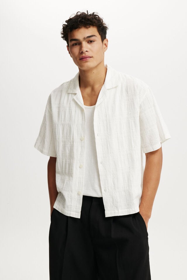 cotton on Box Fit Short Sleeve Shirt white dobby check