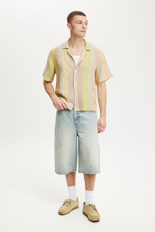 Cotton On Box Fit Short Sleeve Shirt Yellow Multi Stripe