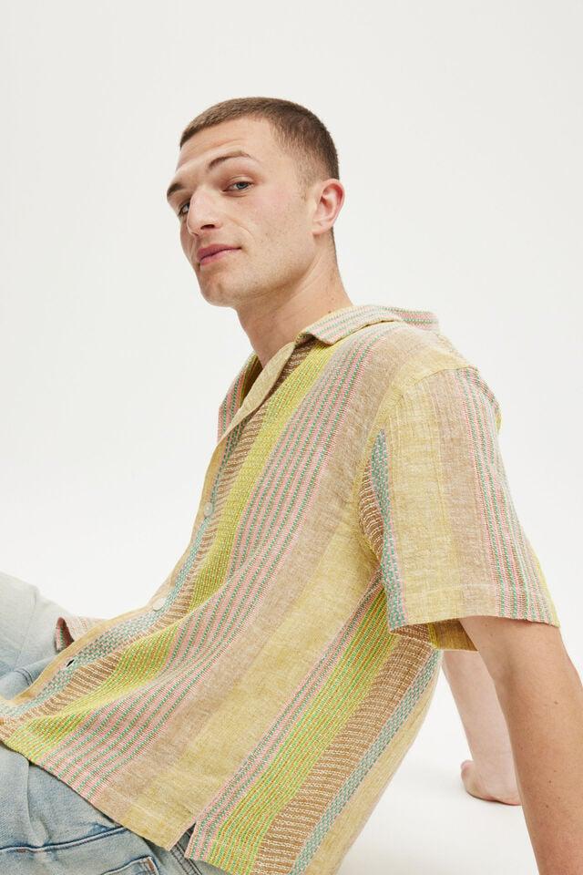 Cotton On Box Fit Short Sleeve Shirt Yellow Multi Stripe
