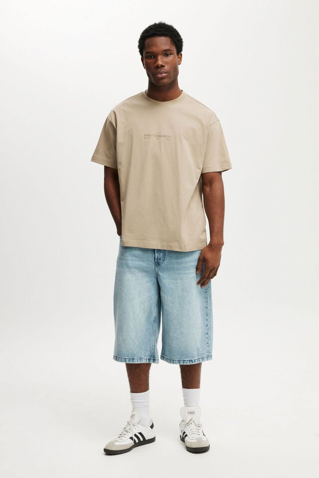 Cotton On Box Fit Text T-Shirt Gravel Stone/saint Monument