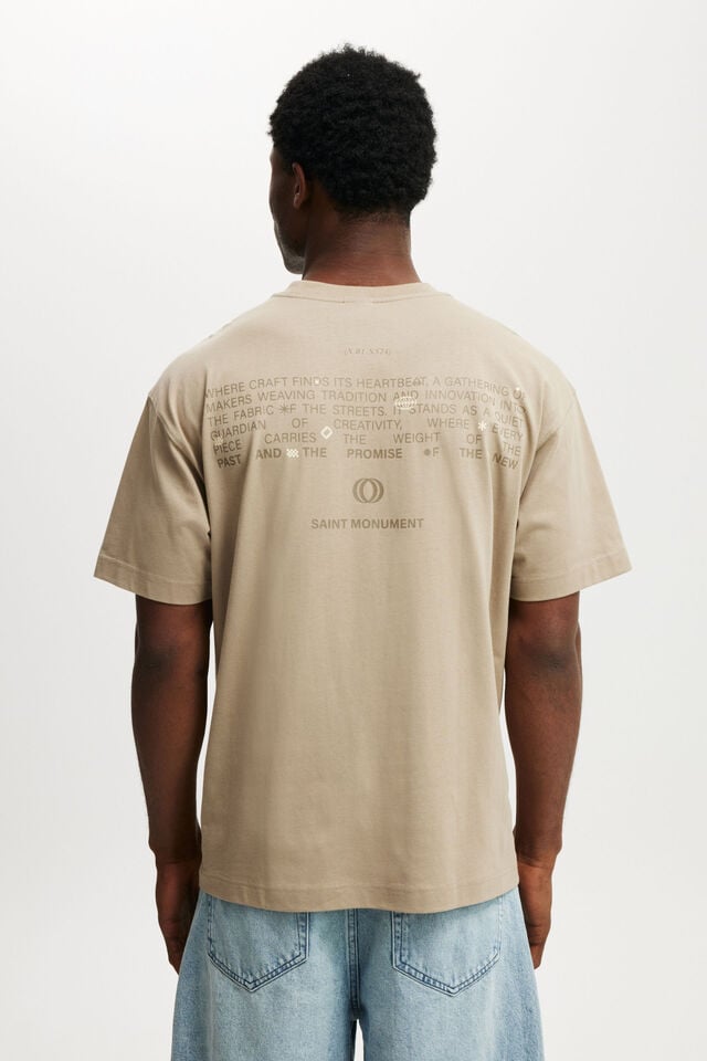Cotton On Box Fit Text T-Shirt Gravel Stone/saint Monument