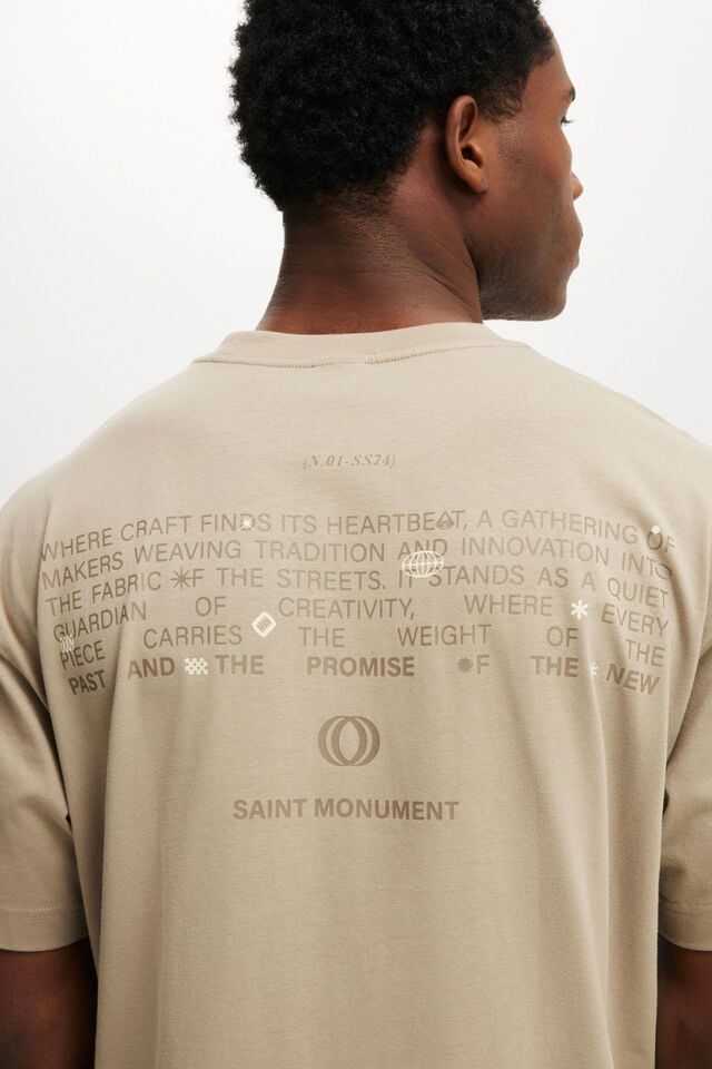 Cotton On Box Fit Text T-Shirt Gravel Stone/saint Monument