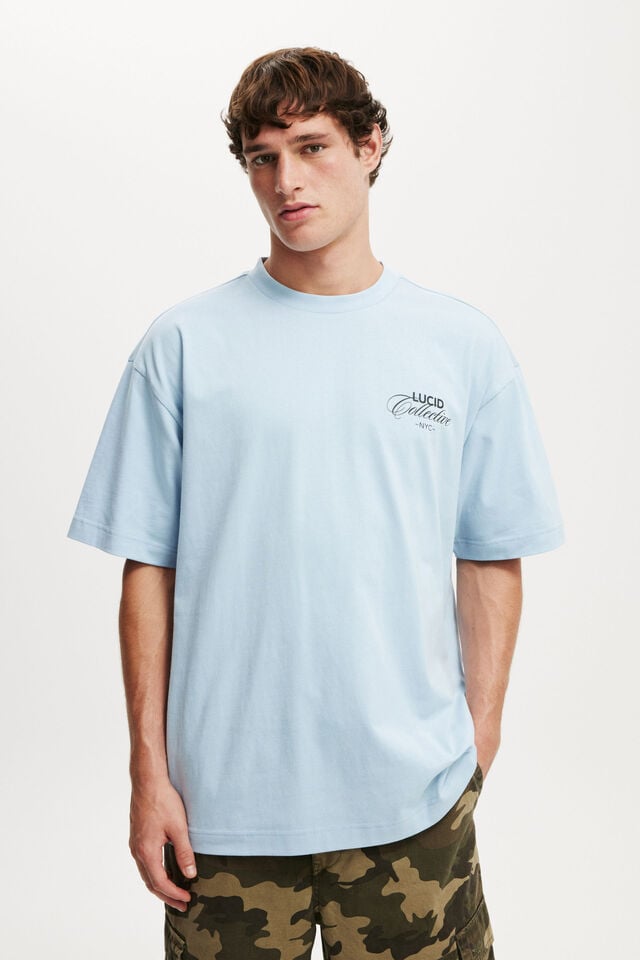 cotton on Box Fit Text T-Shirt pearl blue/lucid collective