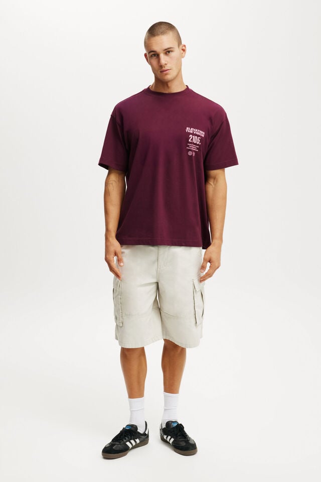 Cotton On Box Fit Text T-Shirt Velvet Plum/elevating The Vision