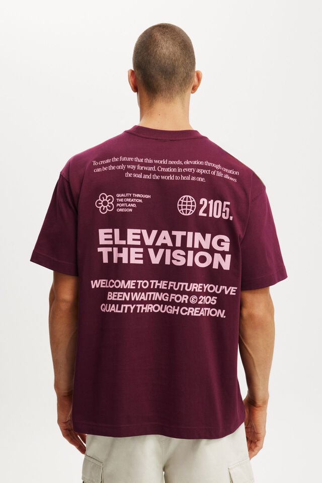 Cotton On Box Fit Text T-Shirt Velvet Plum/elevating The Vision